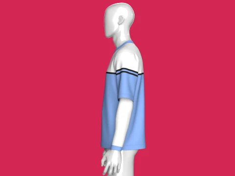 Men Color Blocked 2in1 Layered Sleeve T-shirt 3D Model