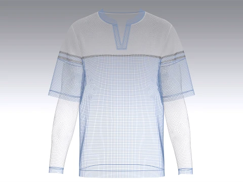 Men Color Blocked 2in1 Layered Sleeve T-shirt 3D Model