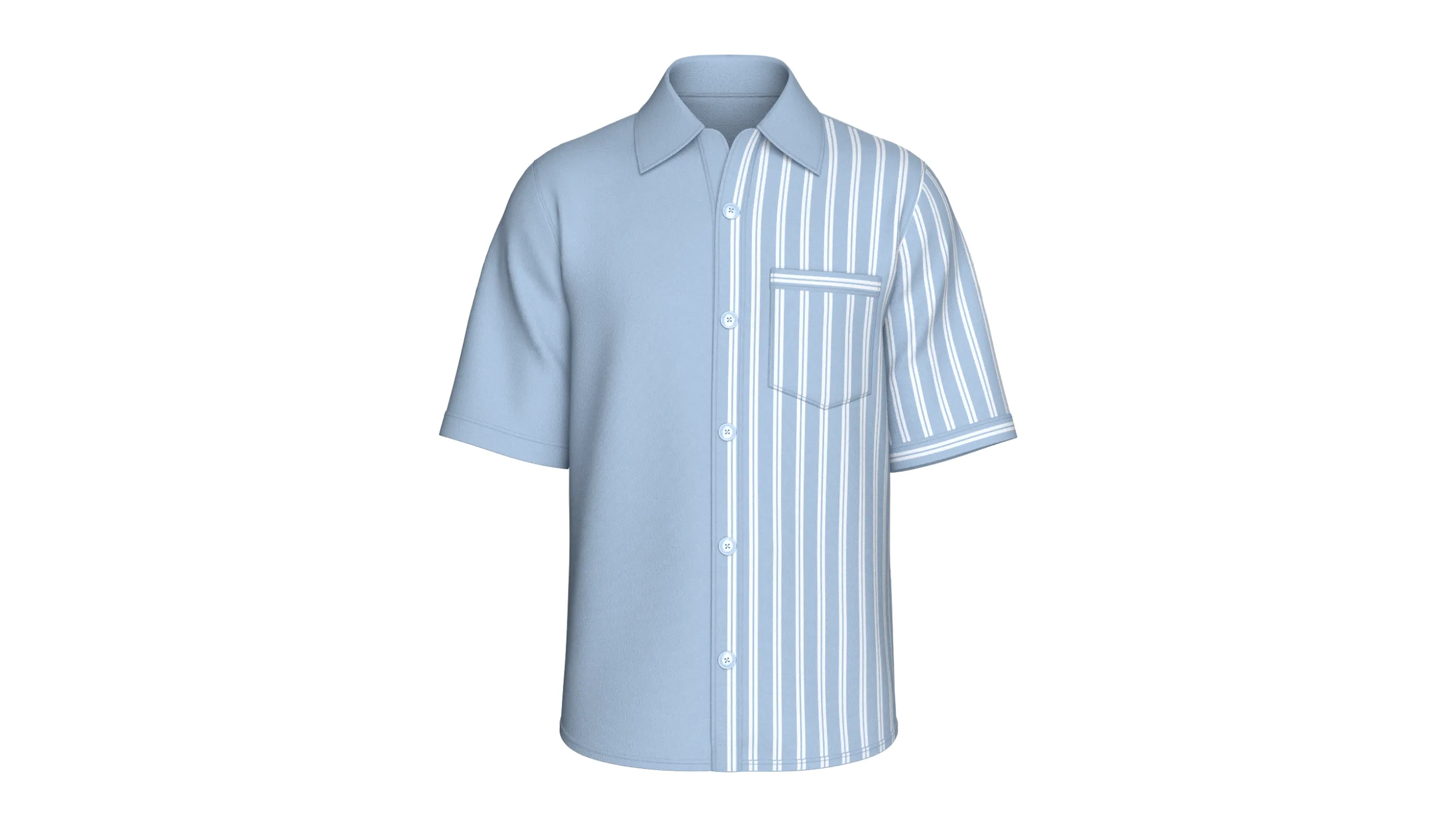Men Half-Side Striped Shirt With Short Sleeve 3D Model .c4d .max .obj .3ds .fbx .stl .blend 