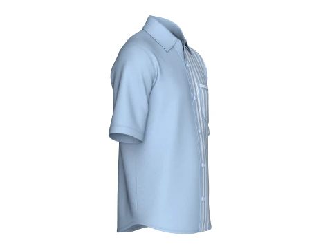 Men Half-Side Striped Shirt With Short Sleeve 3D Model