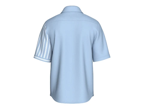 Men Half-Side Striped Shirt With Short Sleeve 3D Model