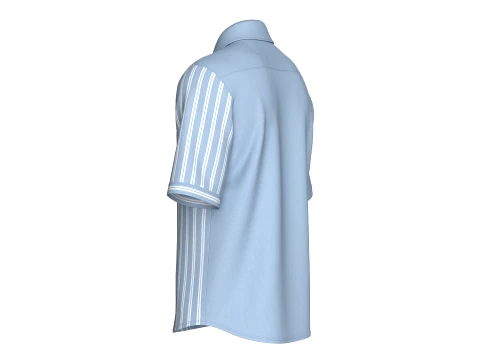 Men Half-Side Striped Shirt With Short Sleeve 3D Model