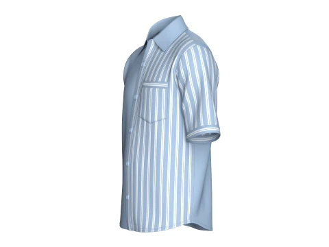 Men Half-Side Striped Shirt With Short Sleeve 3D Model