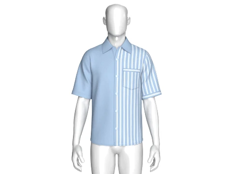 Men Half-Side Striped Shirt With Short Sleeve 3D Model
