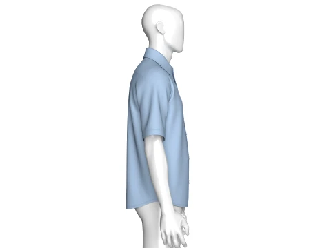 Men Half-Side Striped Shirt With Short Sleeve 3D Model