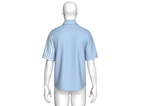 Men Half-Side Striped Shirt With Short Sleeve 3D Model