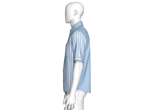 Men Half-Side Striped Shirt With Short Sleeve 3D Model