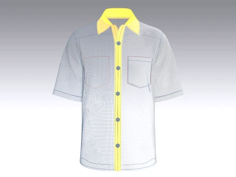 Men Half-Side Striped Shirt With Short Sleeve 3D Model