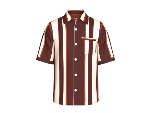 Camisa de hombre de manga corta con rayas verticales llamativas Modelo 3D