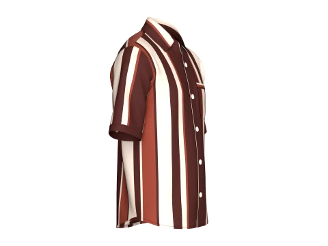 Men Short SleeveVertical Bold-Striped Shirt 3D Model
