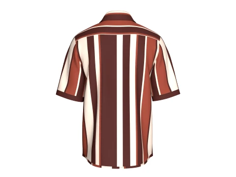Men Short SleeveVertical Bold-Striped Shirt 3D Model