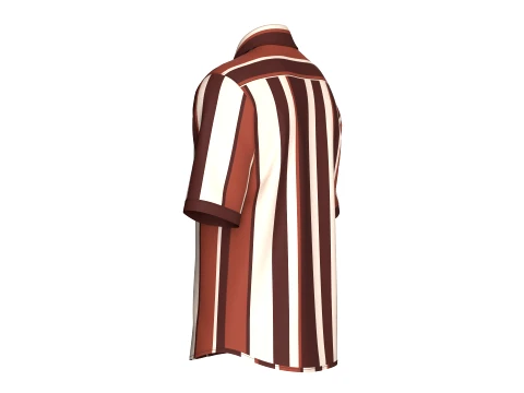 Men Short SleeveVertical Bold-Striped Shirt 3D Model