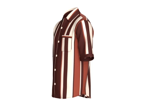 Men Short SleeveVertical Bold-Striped Shirt 3D Model