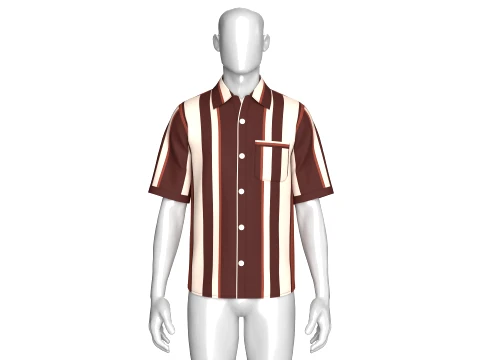 Men Short SleeveVertical Bold-Striped Shirt 3D Model