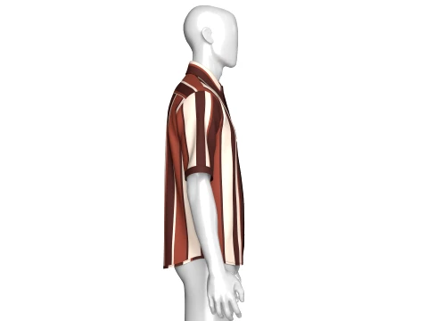 Men Short SleeveVertical Bold-Striped Shirt 3D Model