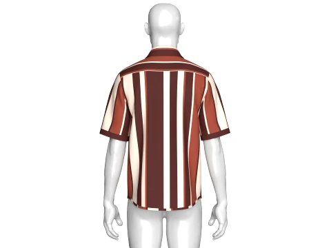Men Short SleeveVertical Bold-Striped Shirt 3D Model