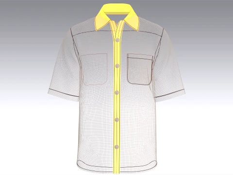 Men Short SleeveVertical Bold-Striped Shirt 3D Model