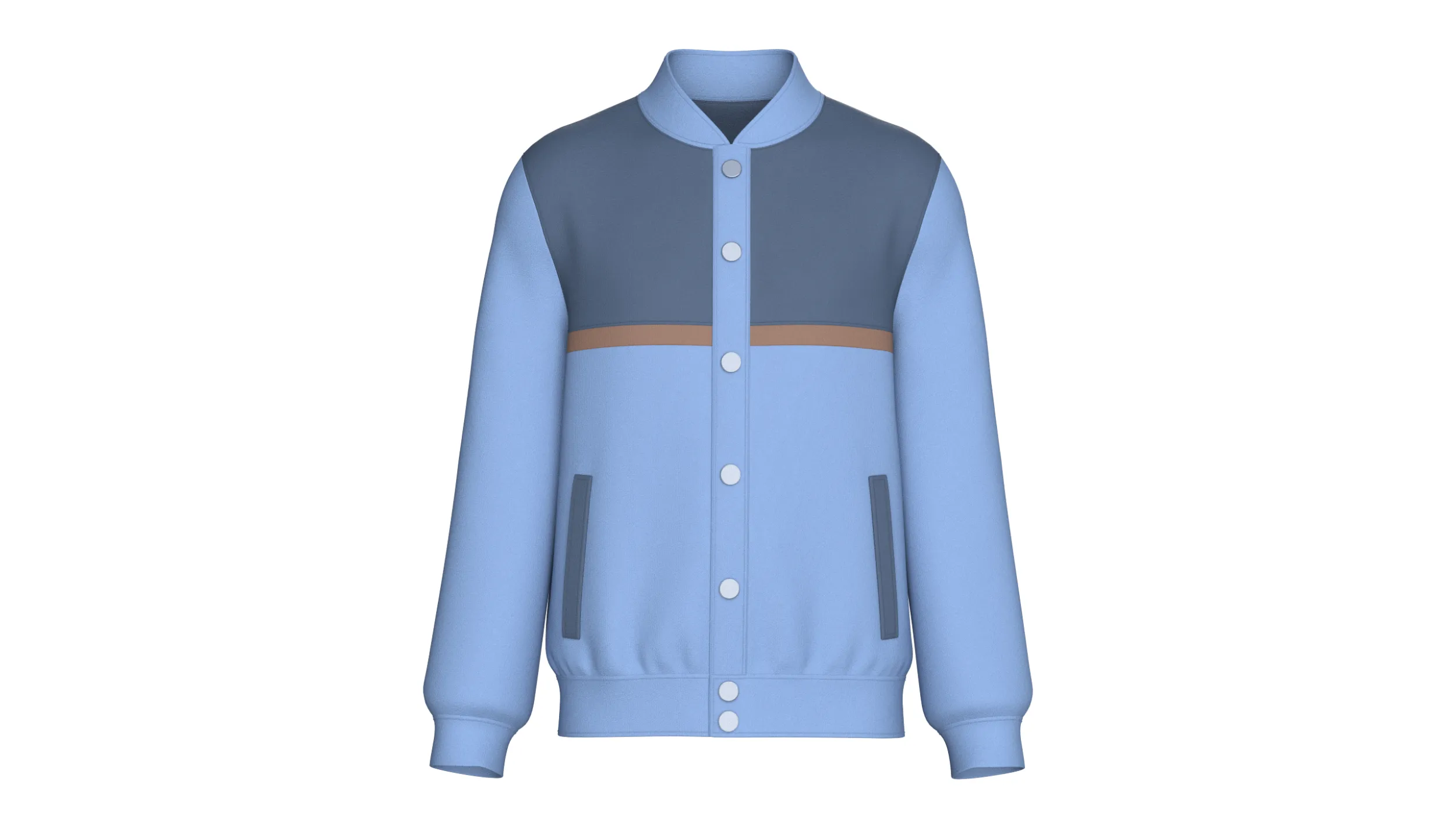 Men Three Tone Button-Up Varsity Bomber Jacket 3D Model .c4d .max .obj .3ds .fbx .stl .blend 