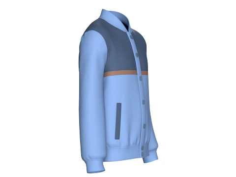 Men Three Tone Button-Up Varsity Bomber Jacket 3D Model