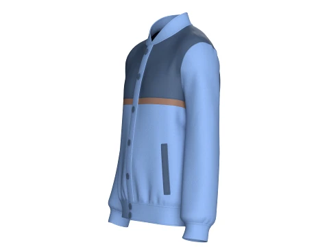 Men Three Tone Button-Up Varsity Bomber Jacket 3D Model