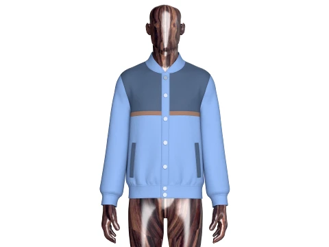Men Three Tone Button-Up Varsity Bomber Jacket 3D Model