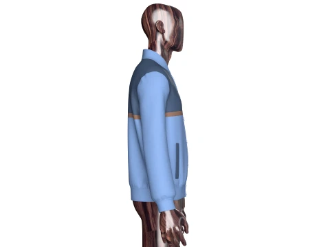 Men Three Tone Button-Up Varsity Bomber Jacket 3D Model