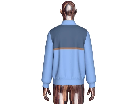 Men Three Tone Button-Up Varsity Bomber Jacket 3D Model