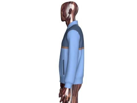 Men Three Tone Button-Up Varsity Bomber Jacket 3D Model