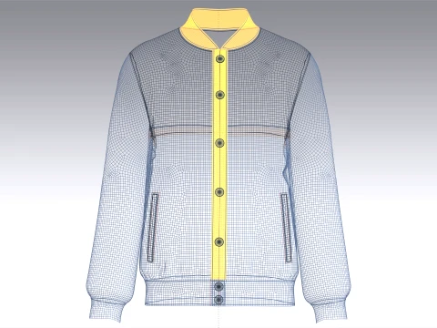Men Three Tone Button-Up Varsity Bomber Jacket 3D Model
