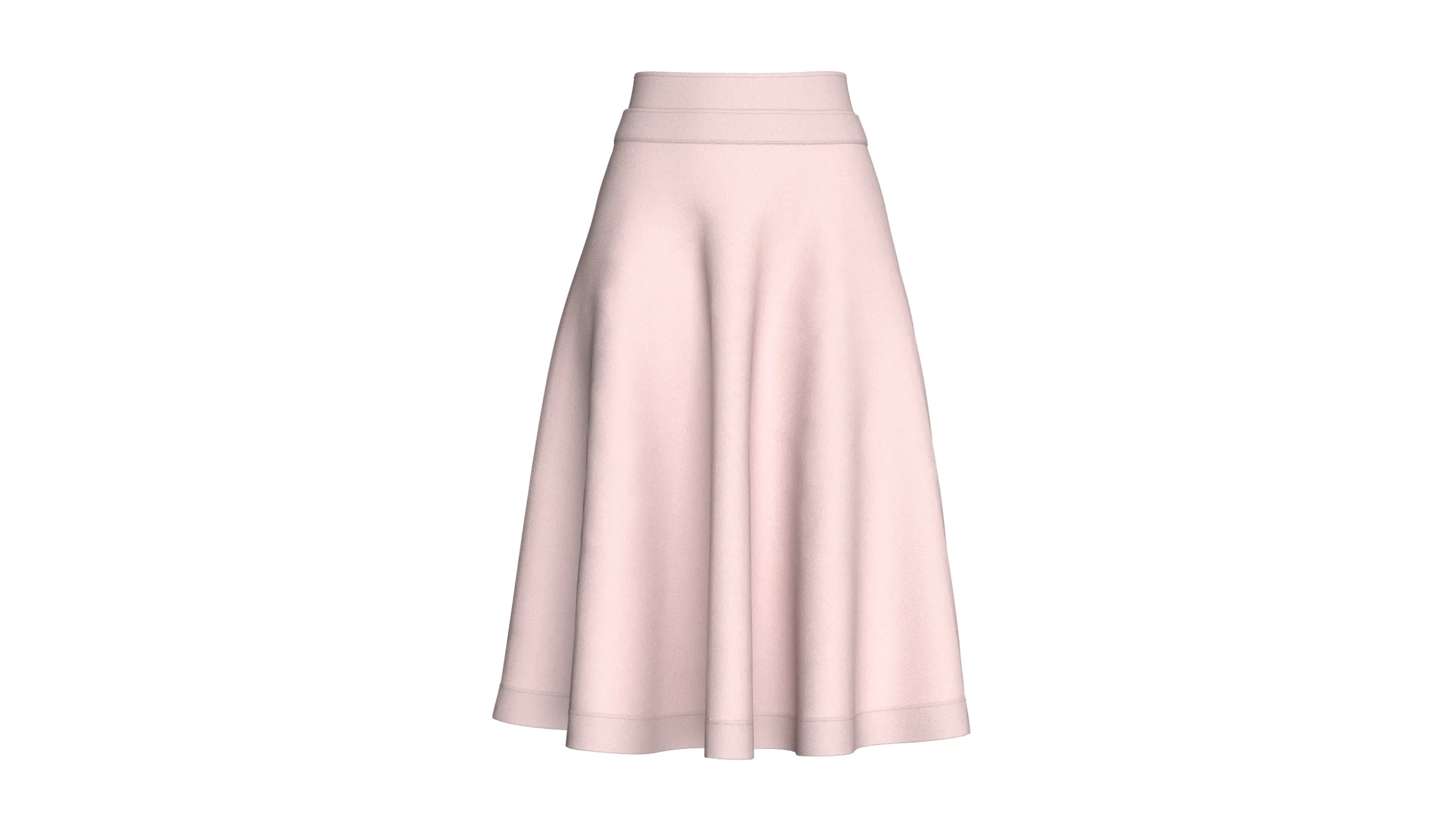 Girls Blush Pink Flared A-Line Midi Skirt 3D Model .c4d .max .obj .3ds .fbx .stl .blend 