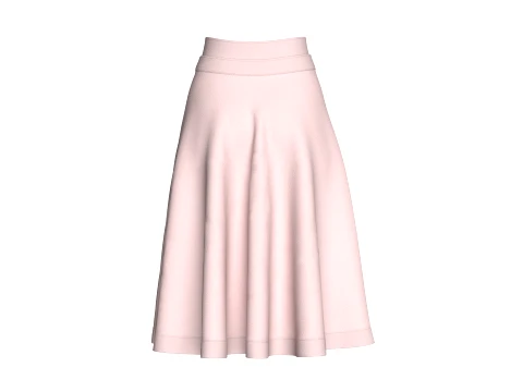 Girls Blush Pink Flared A-Line Midi Skirt 3D Model