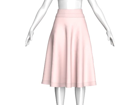 Girls Blush Pink Flared A-Line Midi Skirt 3D Model