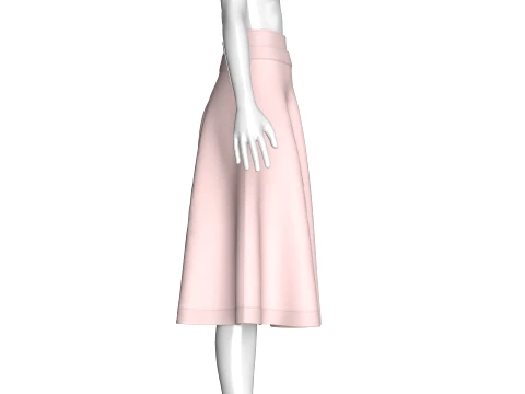 Girls Blush Pink Flared A-Line Midi Skirt 3D Model