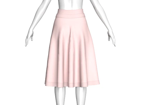 Girls Blush Pink Flared A-Line Midi Skirt 3D Model