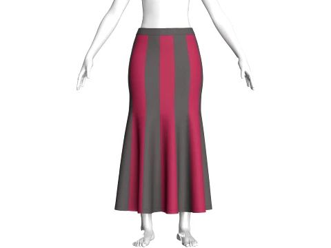 Girls Color-Block Panelled Maxi Skirt 3D Model