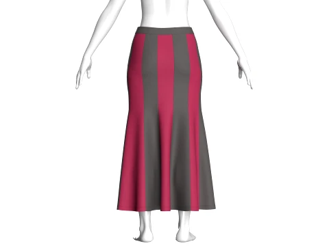Girls Color-Block Panelled Maxi Skirt 3D Model