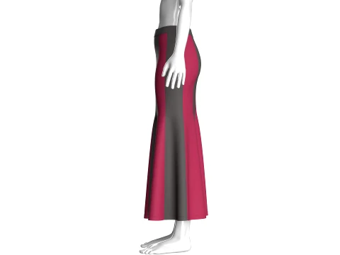 Girls Color-Block Panelled Maxi Skirt 3D Model