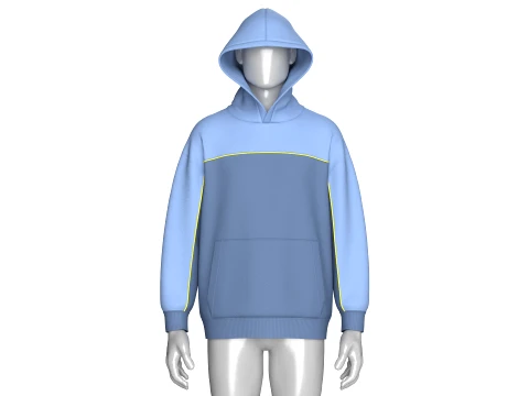 Men Drop Shoulder Color-Blocked Hoodie 3D Model