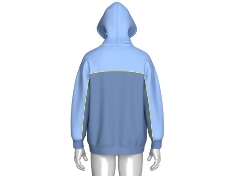Men Drop Shoulder Color-Blocked Hoodie 3D Model