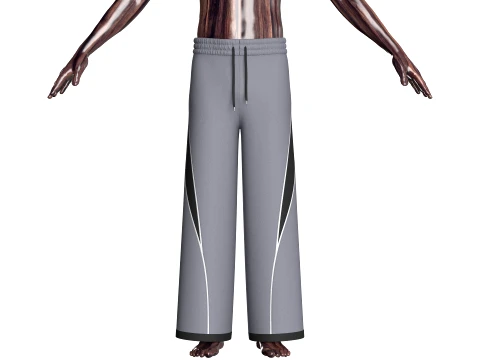 Men Curved Panel Wide-Leg Track Pants 3D Model