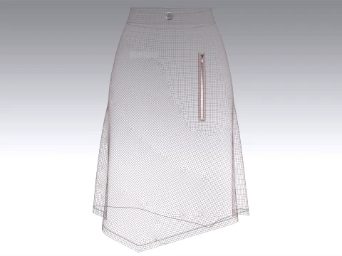 Girls High-Waisted Midi Skirt With Zipper 3D Model