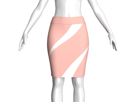 Girls Pencil Skirt With Wave Striped 3D Model