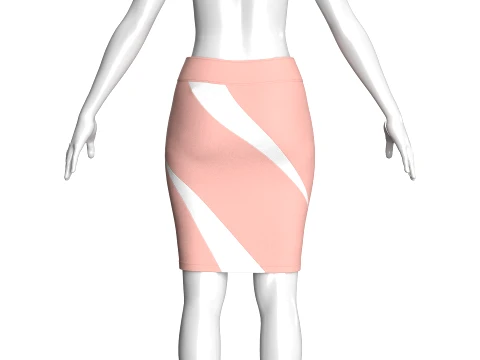 Girls Pencil Skirt With Wave Striped 3D Model