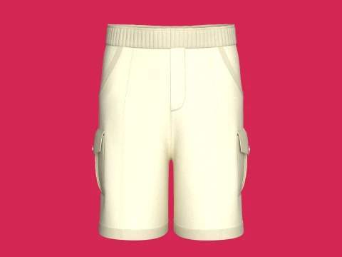 Men Cream Color Cargo Shorts 3D Model