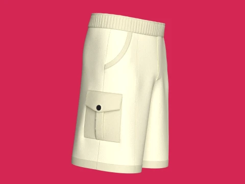 Men Cream Color Cargo Shorts 3D Model