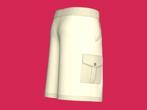 Men Cream Color Cargo Shorts 3D Model