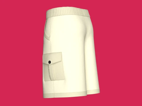 Men Cream Color Cargo Shorts 3D Model