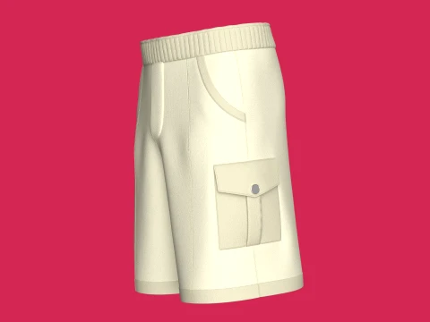 Men Cream Color Cargo Shorts 3D Model