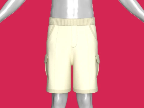 Men Cream Color Cargo Shorts 3D Model