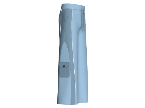 Men Wide-Leg Cargo Pant With White Piping 3D Model